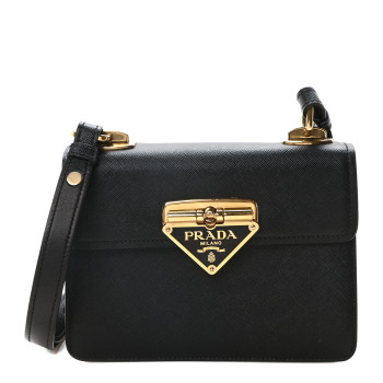 PRADA Saffiano Symbole Flap Shoulder Bag Black