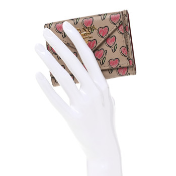 PRADA Vitello Move Love Print Envelope Tri-Fold Wallet Cipria