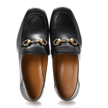GUCCI Goatskin Womens Horsebit Mid-Heel Loafers 38 Black