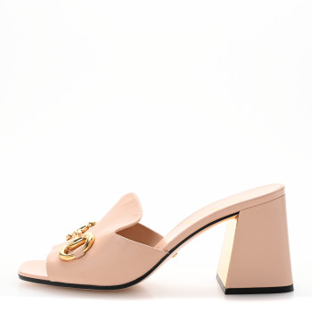 GUCCI Nappa Horsebit 75mm Slide Sandals 37 Skin Rose