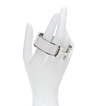 HERMES Enamel Wide Clic Clac H Bracelet GM Rose Nymph White