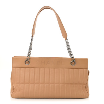 CHANEL Calfskin Vertical Quilted Lax East West Shoulder Bag Beige