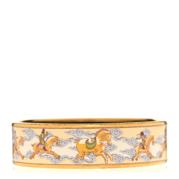HERMES Enamel Printed Wide Galop Volant Bracelet 70 Creme
