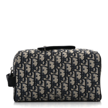 CHRISTIAN DIOR Oblique Jacquard Grained Calfskin Lingot Toiletry Case Blue Black