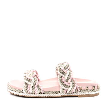 VALENTINO GARAVANI Calfskin Rockstud Rope Espadrille Wedge Sandals 40 Pink