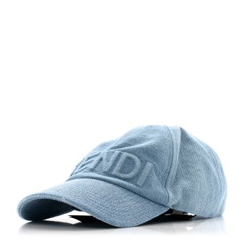 FENDI Denim Logo Baseball Hat L Light Blue