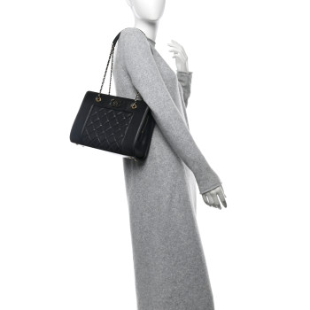 CHANEL Sheepskin Quilted Small Mademoiselle Vintage Shopping Tote Black