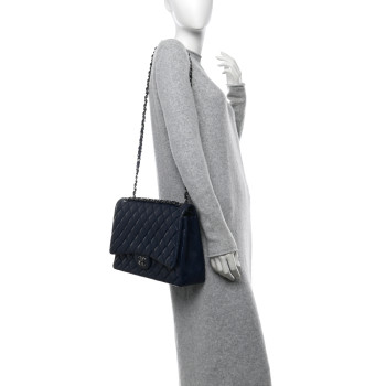 CHANEL Lambskin Quilted Maxi Double Flap Dark Blue