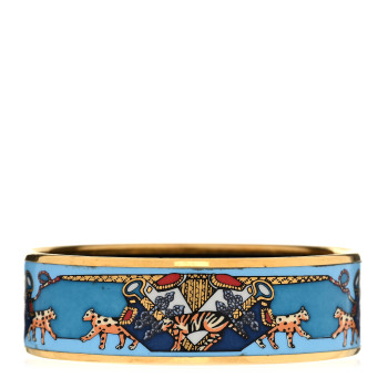 HERMES Enamel Printed Wide Snow Leopards Bracelet 65