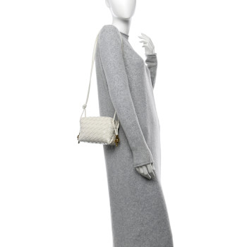 BOTTEGA VENETA Nappa Intrecciato Metallic Knot Mini Loop Camera Bag Bone