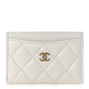 CHANEL Caviar Quilted Card Holder White
