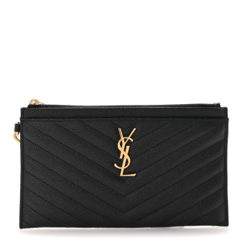 SAINT LAURENT Grain De Poudre Chevron Monogram Large Bill Pouch Black