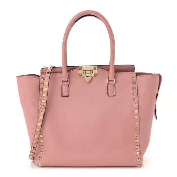 VALENTINO GARAVANI Vitello Rockstud Double Handle Tote Pop Gardenia