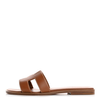 HERMES Box Calfskin Oran Sandals 35 Gold