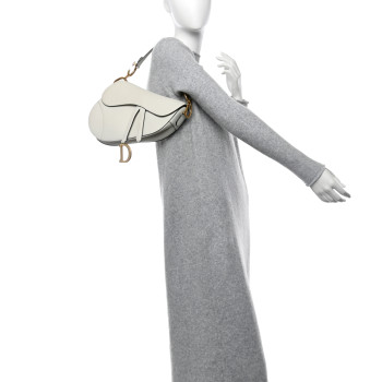 CHRISTIAN DIOR Grained Calfskin Saddle Bag White