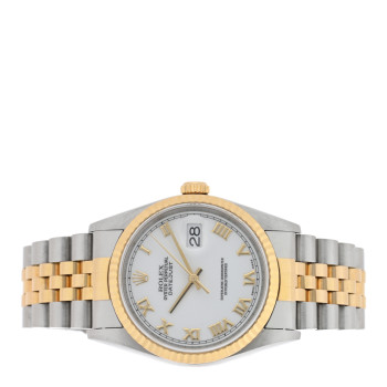 ROLEX Stainless Steel 18K Yellow Gold 36mm Oyster Perpetual Datejust Watch White Roman 16233