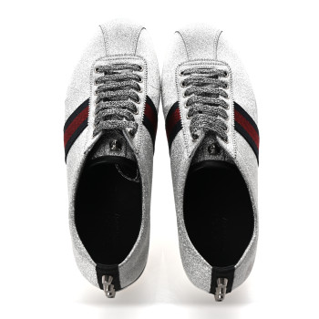 GUCCI Glitter Fabric Studded Web Mens Sneakers 12 Silver