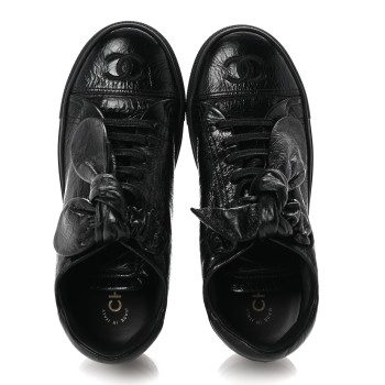 CHANEL Crumpled Calfskin Womens CC Bow Sneakers 36.5 Black