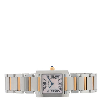 CARTIER Stainless Steel 18K Pink Gold Mother of Pearl 20mm Tank Francaise Quartz Watch