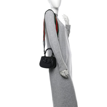 GUCCI Boarded Dyana Lux Calfskin Web Monochrome Mini Bamboo 1947 Top Handle Bag Black