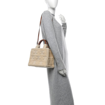 CELINE Shearling Calfskin Triomphe Small Cabas Thais Natural Tan