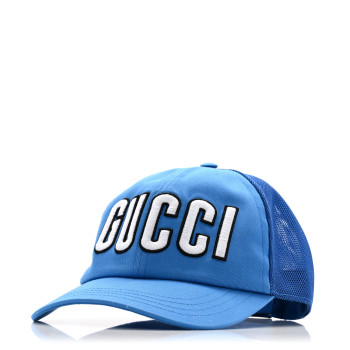 GUCCI Cotton Logo Patch Baseball Hat L Blue