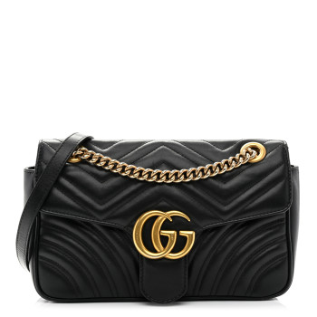 GUCCI Calfskin Matelasse Small GG Marmont Shoulder Bag Black