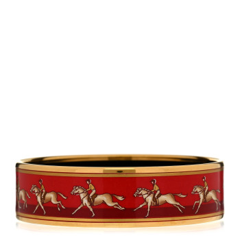 HERMES Enamel Printed Wide Bracelet 70 Red