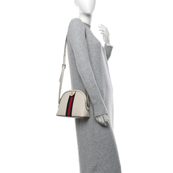 GUCCI Textured Dollar Calfskin Web Small Ophidia Dome Shoulder Bag Mystic White