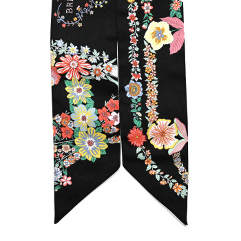 HERMES Silk Brides de Gala en Fleurs Twilly Black Multicolor White
