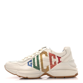 GUCCI Apollo Calfskin Glitter Game Logo Womens Rhyton Sneakers 39 Mystic White