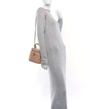 CHANEL Lambskin Quilted Trendy Vanity Case Beige