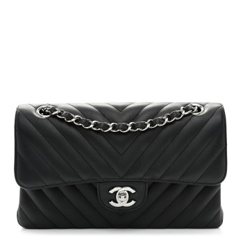 CHANEL Calfskin Chevron Quilted Small Double Flap Black