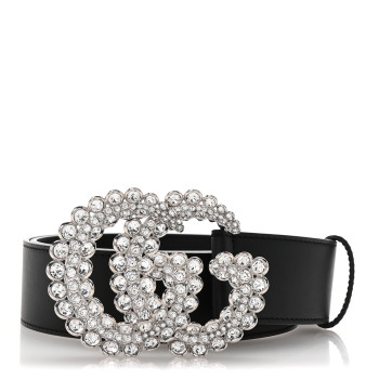GUCCI Calfskin Crystal Double G 40mm Belt 80 32 Black