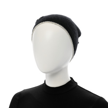 CHANEL Cashmere Silk CC Beanie Hat Black White