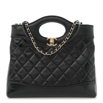 CHANEL Shiny Crumpled Calfskin Quilted Mini 31 Shopping Bag Black