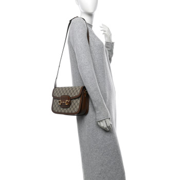 GUCCI GG Supreme Monogram Horsebit 1955 Shoulder Bag Beige Brown Sugar
