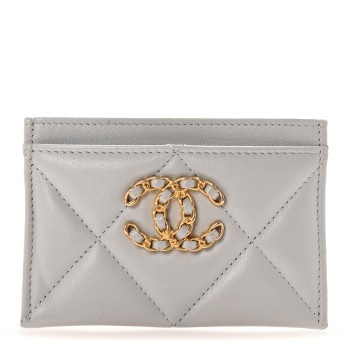 CHANEL Lambskin Quilted Chanel 19 Card Holder Light Grey
