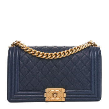 CHANEL Iridescent Caviar Quilted Medium Boy Flap Dark Blue