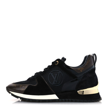 LOUIS VUITTON Suede Monogram Run Away Sneakers 36.5 Black