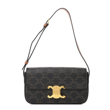 CELINE Canvas Calfskin Triomphe Shoulder Bag Tan