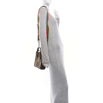 GUCCI Monogram Jumbo GG Textured Dollar Calfskin Web Mini Vertical Tote Camel Ebony New Acero