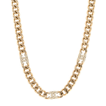 CHANEL Metal Enamel Chain CC Choker Gold White