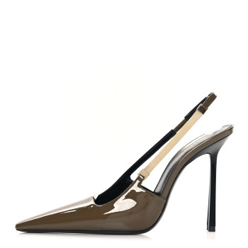 SAINT LAURENT Patent Calfskin Blake 110 Slingback Pumps 40 Amber Green