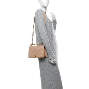 CHANEL Caviar Quilted Medium Boy Flap Beige