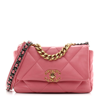 CHANEL Lambskin Quilted Medium Chanel 19 Flap Pink