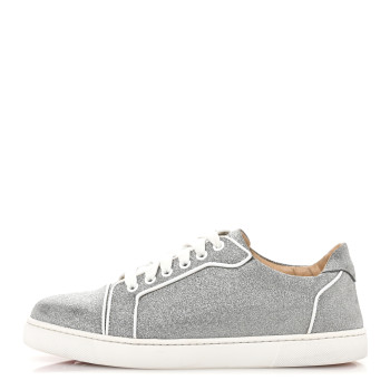 CHRISTIAN LOUBOUTIN Glitter Calfskin Vieira Flat Sneakers 40.5 Silver