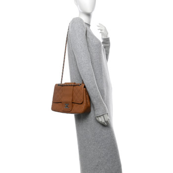 CHANEL Lambskin Quilted Elementary Chic Flap Brown