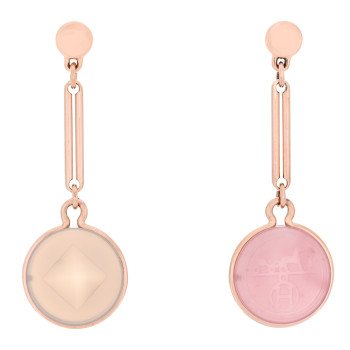 HERMES 18K Rose Gold Pink Chalcedony Grey Agate Ex-Libris Drop Earrings