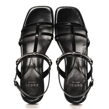 GUCCI Calfskin Horsebit Divine Slingback Sandals 37 Black